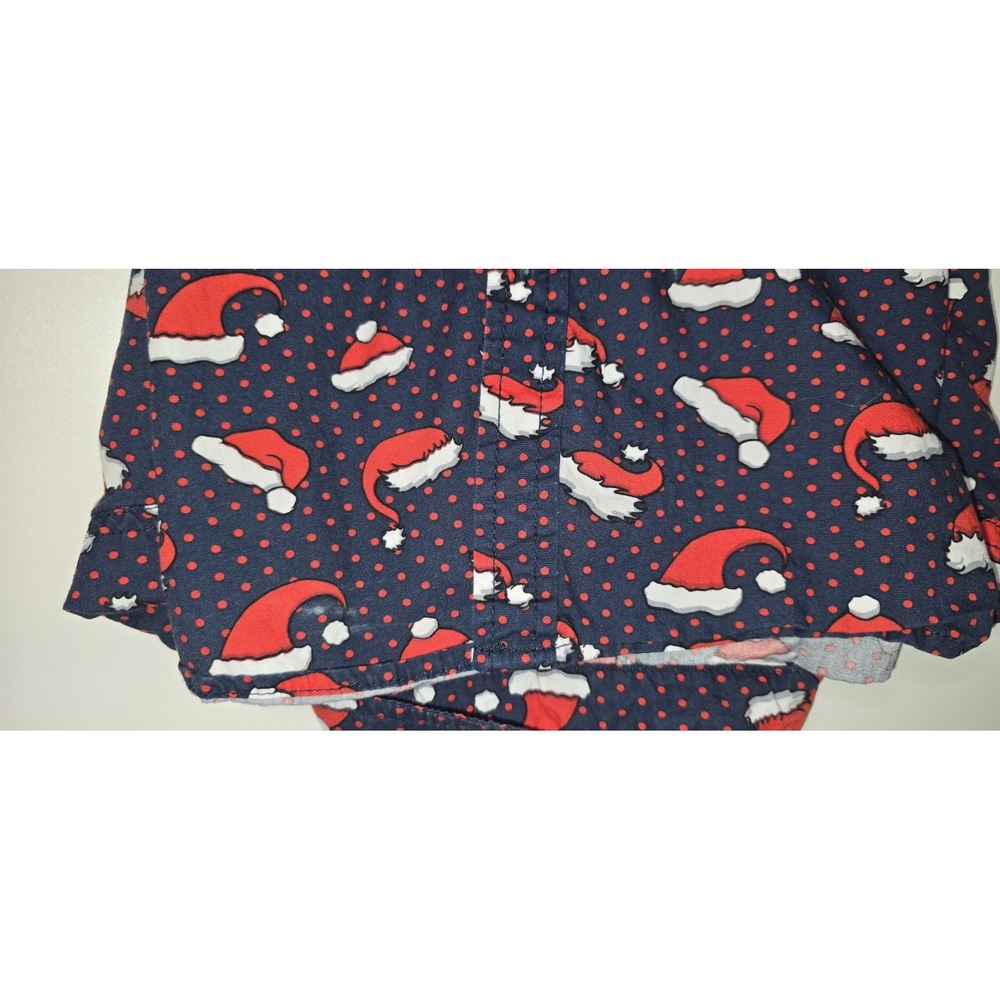 Free Planet Men's Christmas Shirt Large‎ Navy Santa Hat Button Down 100% Cotton - Picture 8 of 11